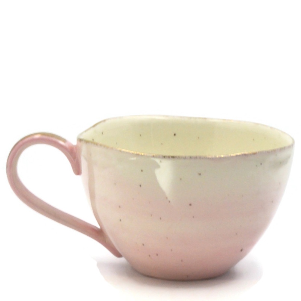 Pink and White Ombré Speckled Tea Cup Coffee Mug with Gold Accents